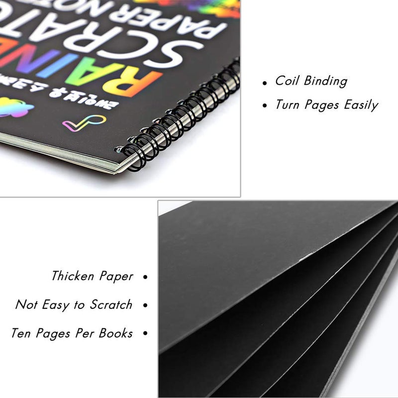 Kitoyz 4 Pack Scratch Arts Drawing Notebook for Kids Drawing Pad, Large Rainbow Scratch Drawing Paper Set for Kids Art Supplies (with 4 Wooden Stylus & 4 Drawing Stencils - Image 5